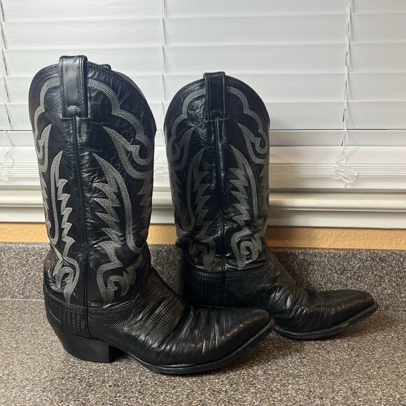 Justin 8311 Vintage Black Lizard Skin Western Cowboy Boots Men\'s Size 9.5 D USA